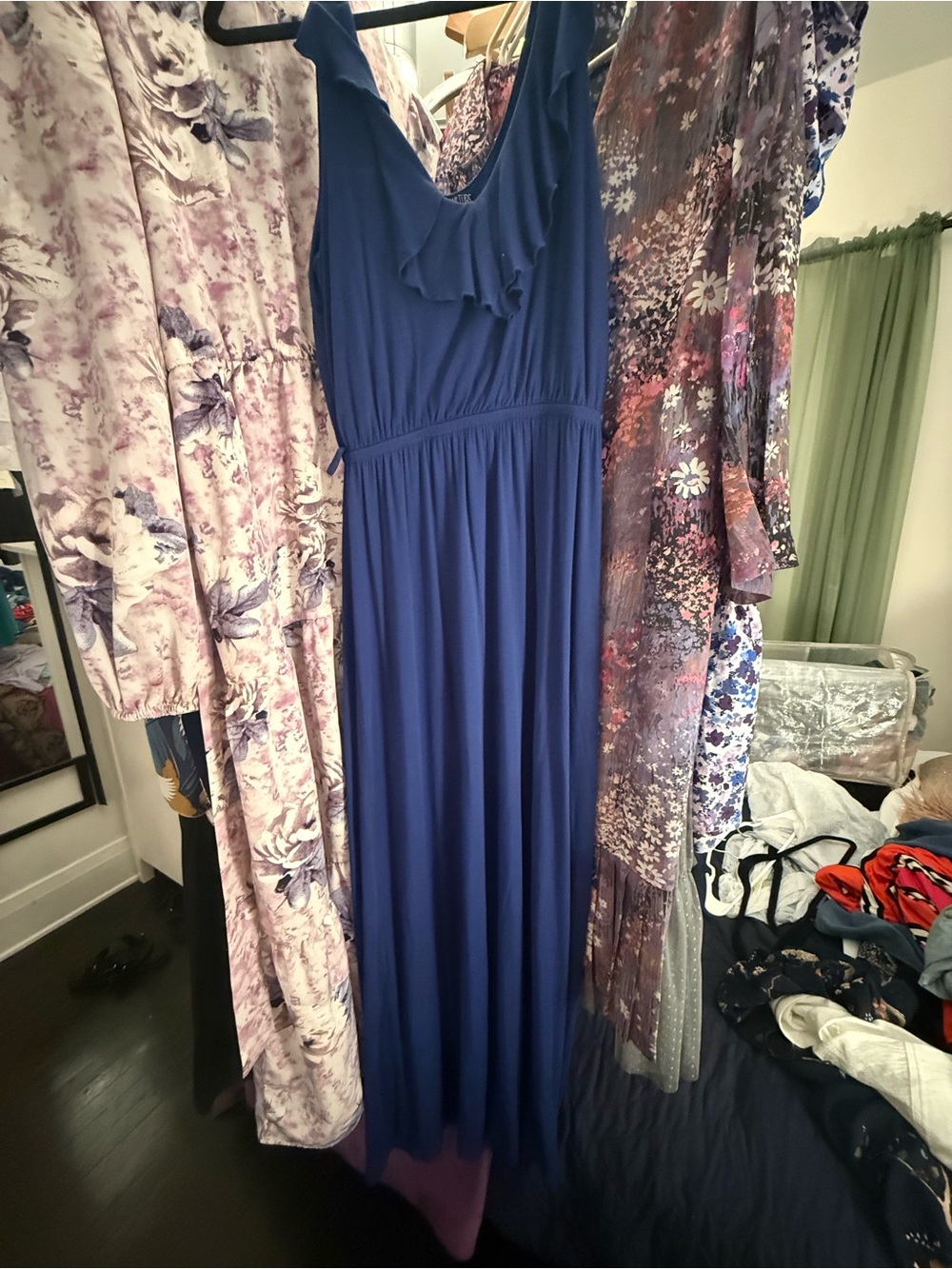 Love Culture Navy Blue Ruffle Maxi Dress Size Small